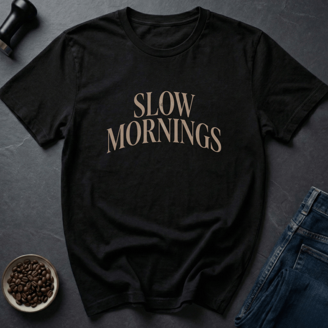 Coffee graphic Slow Mornings T-Shirt in by Caffeine Dept