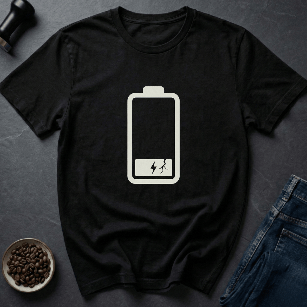 Coffee graphic Low Battery T-Shirt in by Caffeine Dept