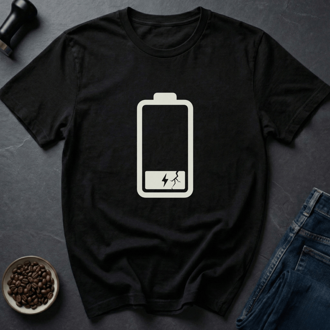 Coffee graphic Low Battery T-Shirt in by Caffeine Dept
