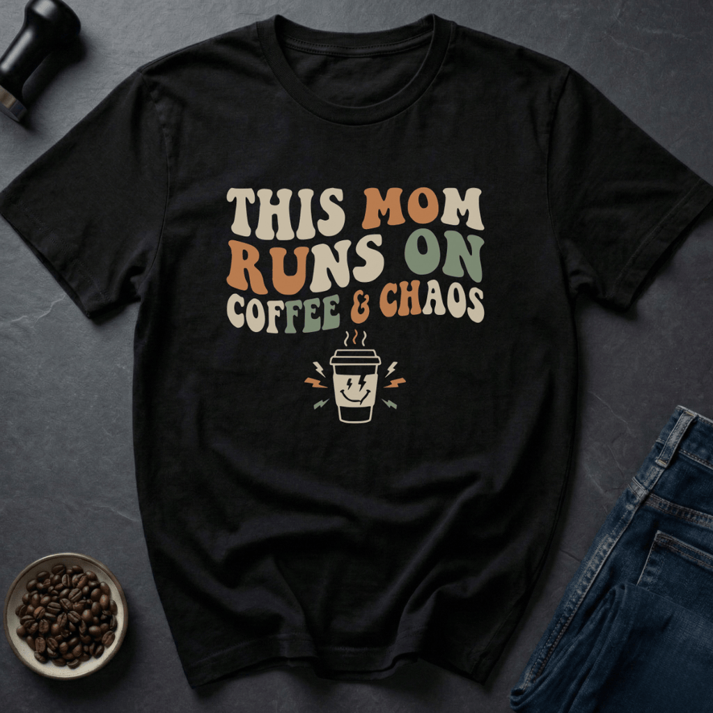 Coffee graphic Mom Runs Coffee T-Shirt in by Caffeine Dept