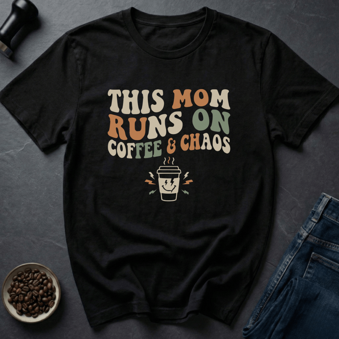 Coffee graphic Mom Runs Coffee T-Shirt in by Caffeine Dept
