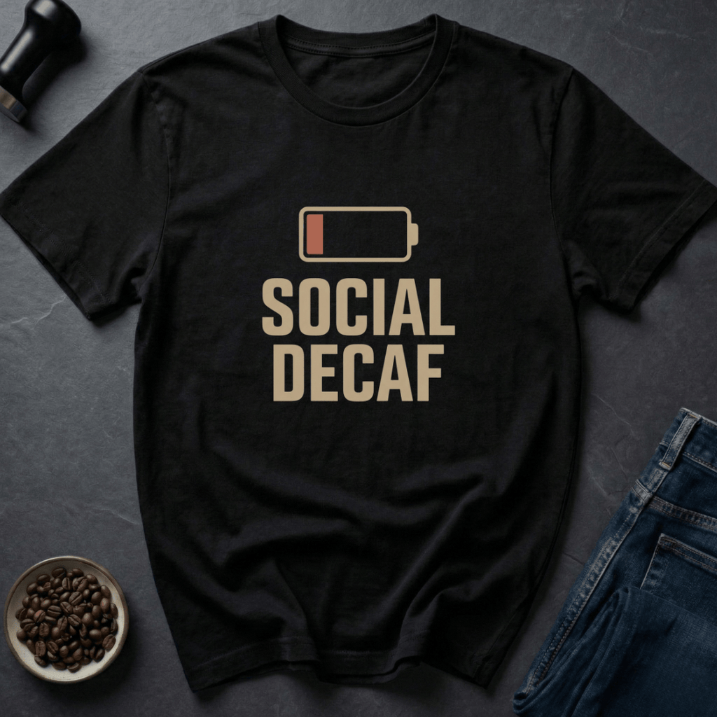 Coffee graphic Socially Decaf T-Shirt in by Caffeine Dept