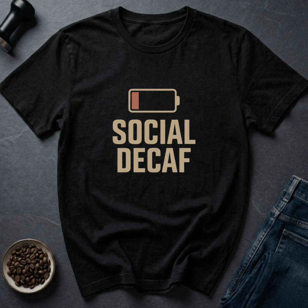 Coffee graphic Socially Decaf T-Shirt in by Caffeine Dept