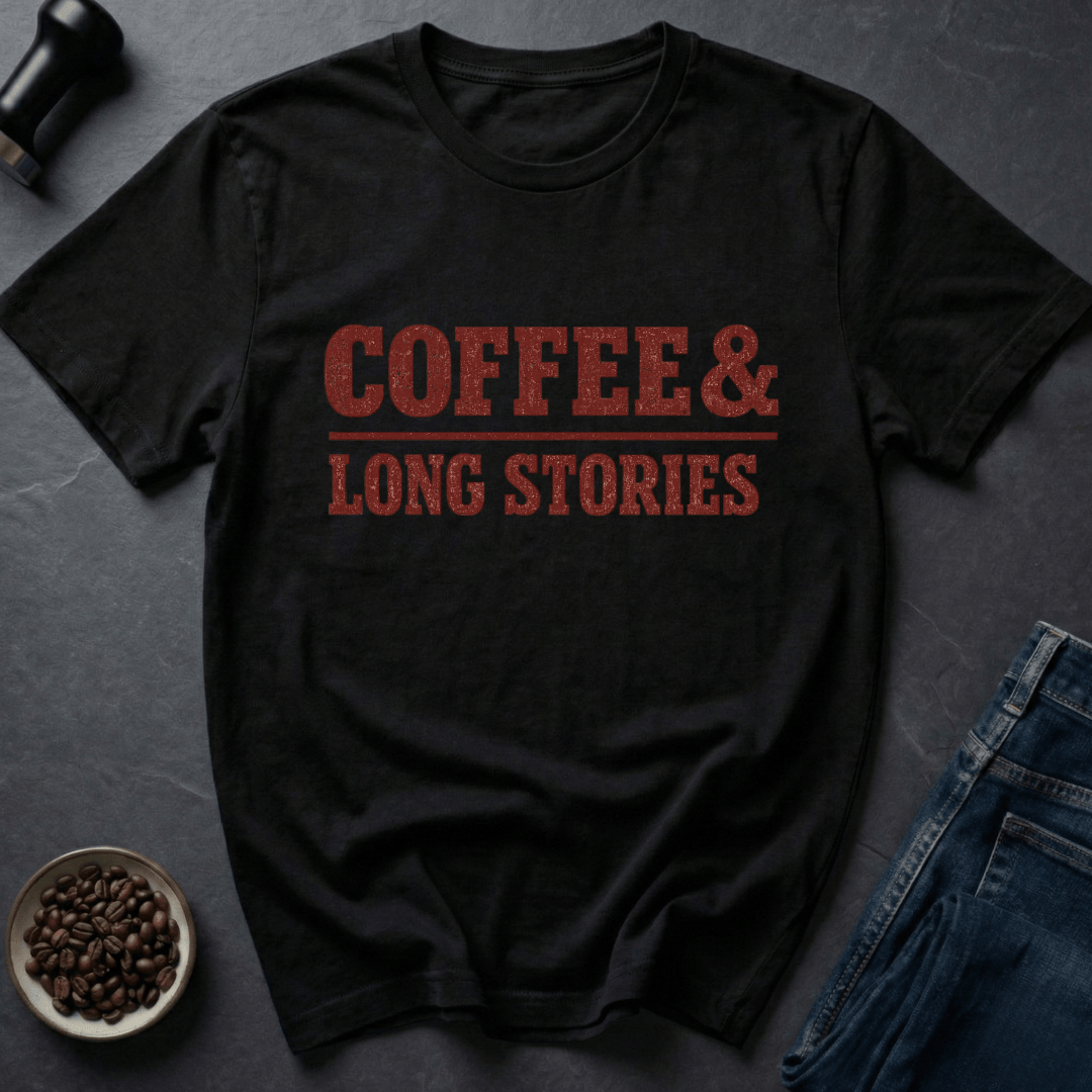 Coffee graphic Long Stories T-Shirt in by Caffeine Dept