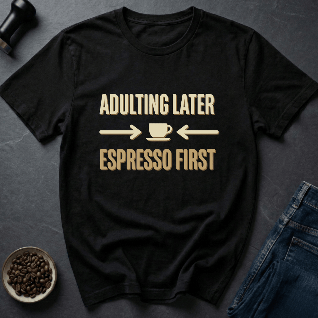 Coffee graphic Delay Adulting T-Shirt in by Caffeine Dept