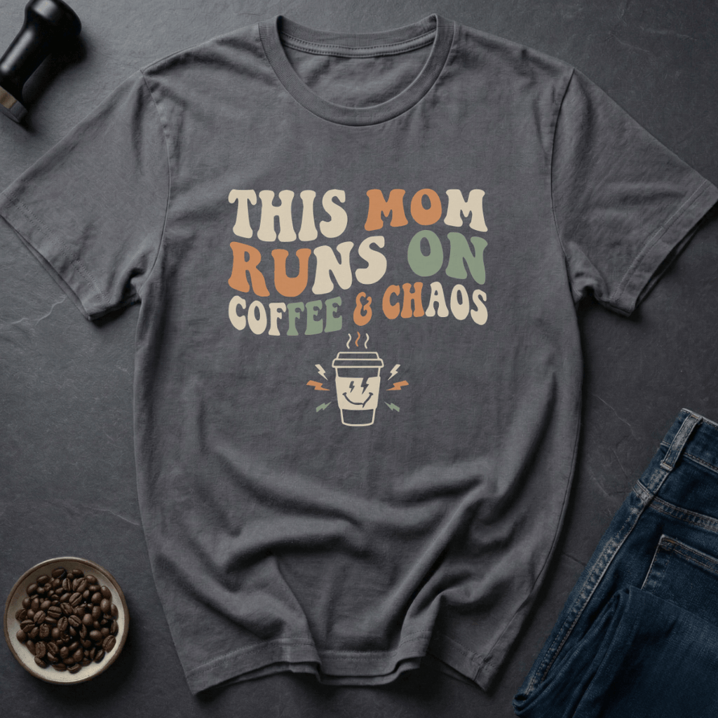 Coffee graphic Mom Runs Coffee T-Shirt in by Caffeine Dept