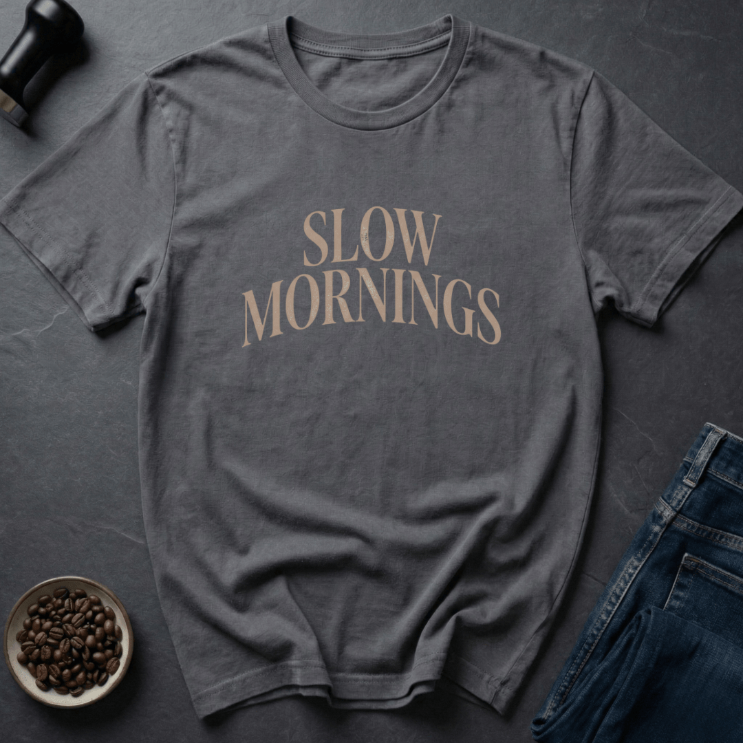 Coffee graphic Slow Mornings T-Shirt in by Caffeine Dept