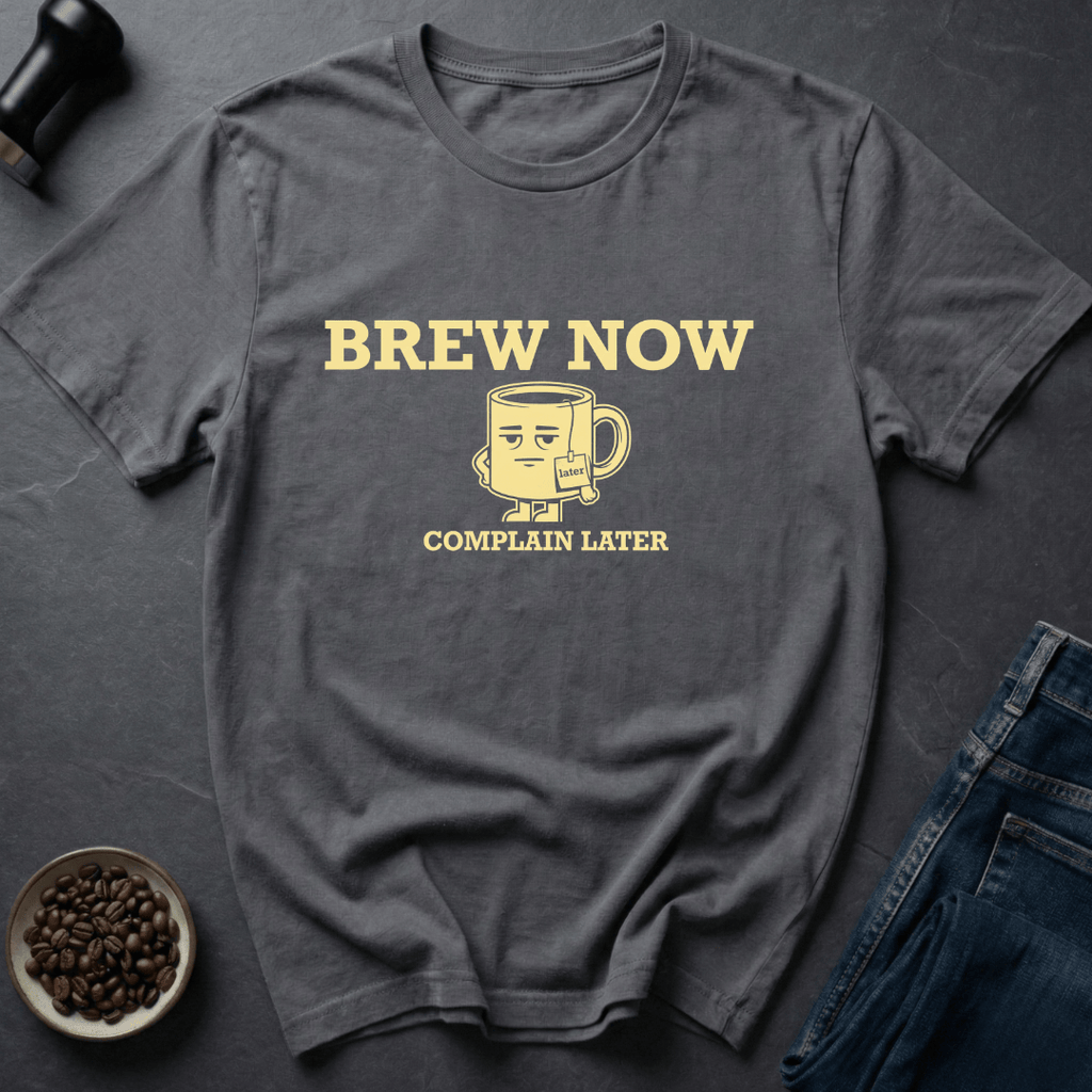 Coffee graphic Brew Now T-Shirt in by Caffeine Dept