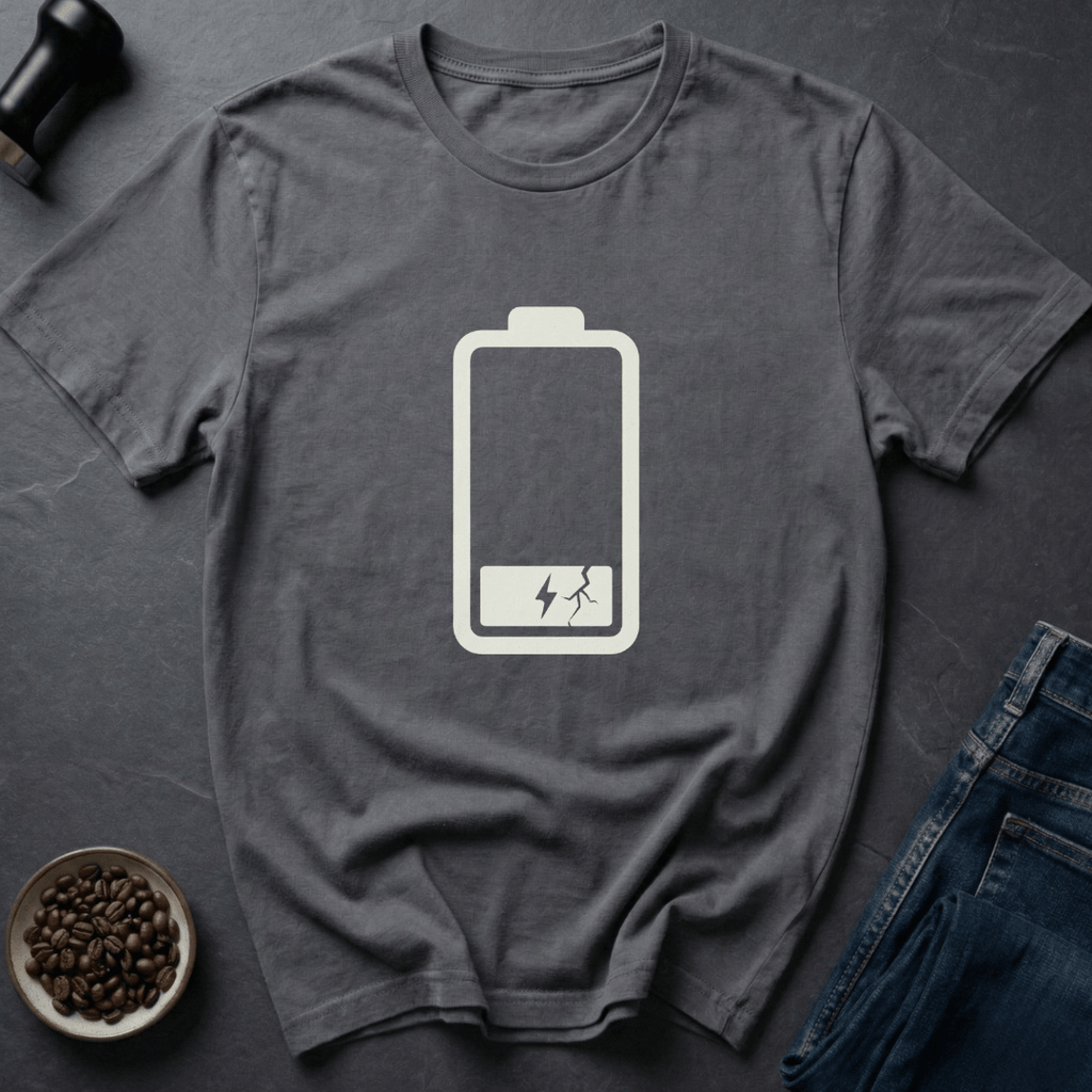 Coffee graphic Low Battery T-Shirt in by Caffeine Dept