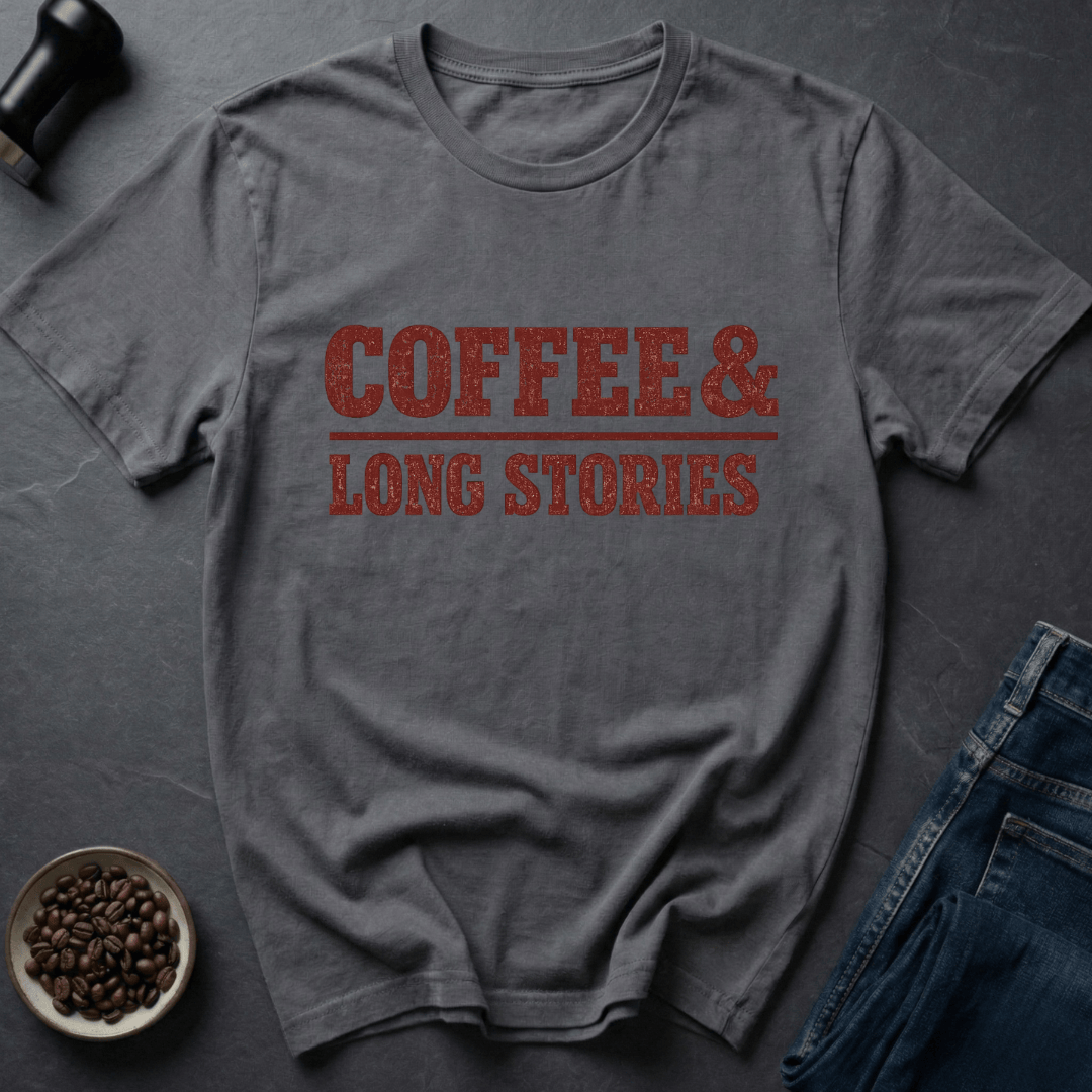 Coffee graphic Long Stories T-Shirt in by Caffeine Dept