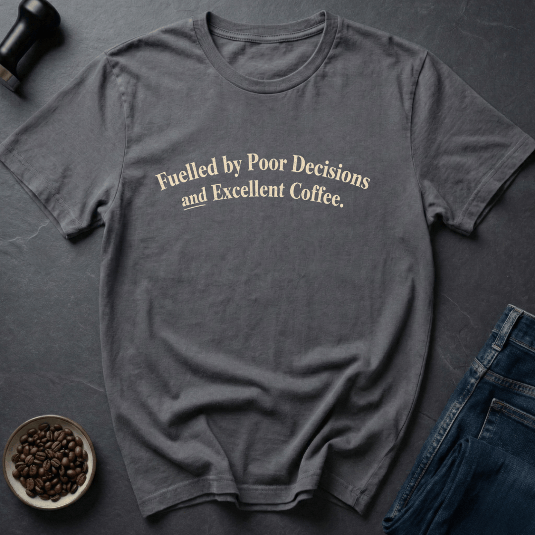 Coffee graphic Poor Decisions T-Shirt in by Caffeine Dept