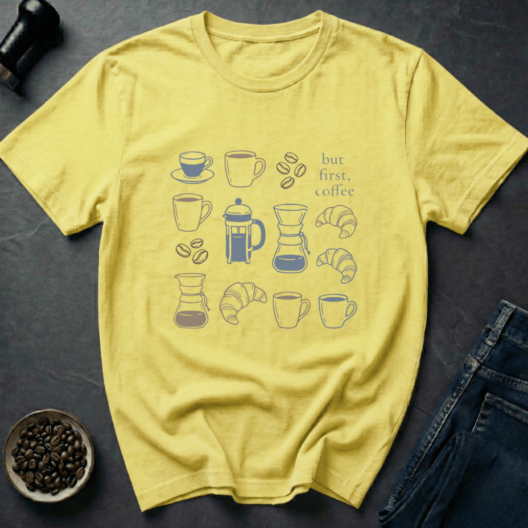 Coffee graphic Coffee First T-Shirt in by Caffeine Dept
