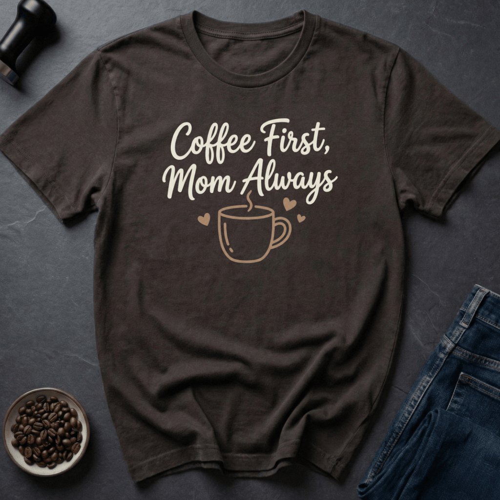 Coffee graphic Coffee First Mom T-Shirt in by Caffeine Dept