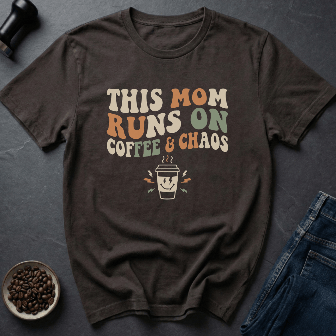 Coffee graphic Mom Runs Coffee T-Shirt in by Caffeine Dept