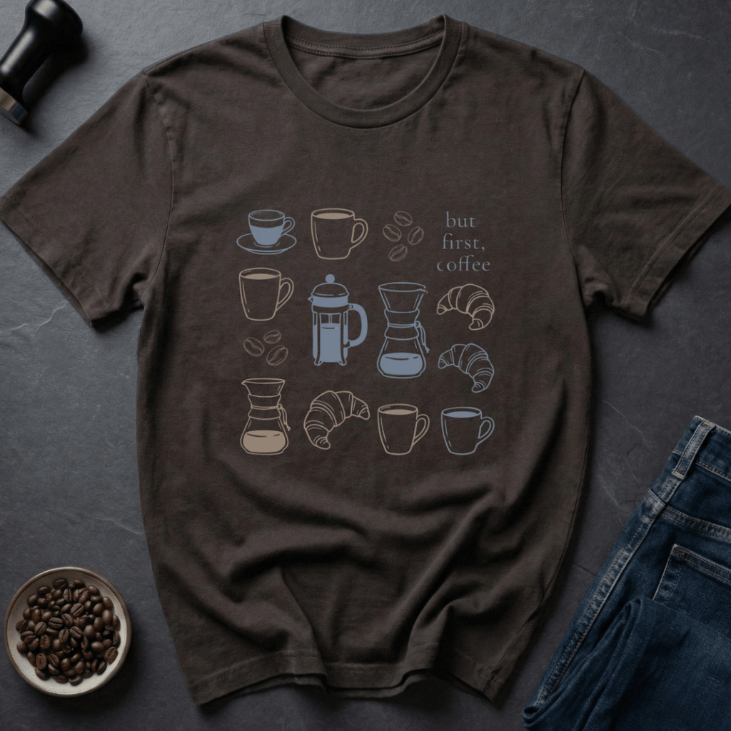 Coffee graphic Coffee First T-Shirt in by Caffeine Dept