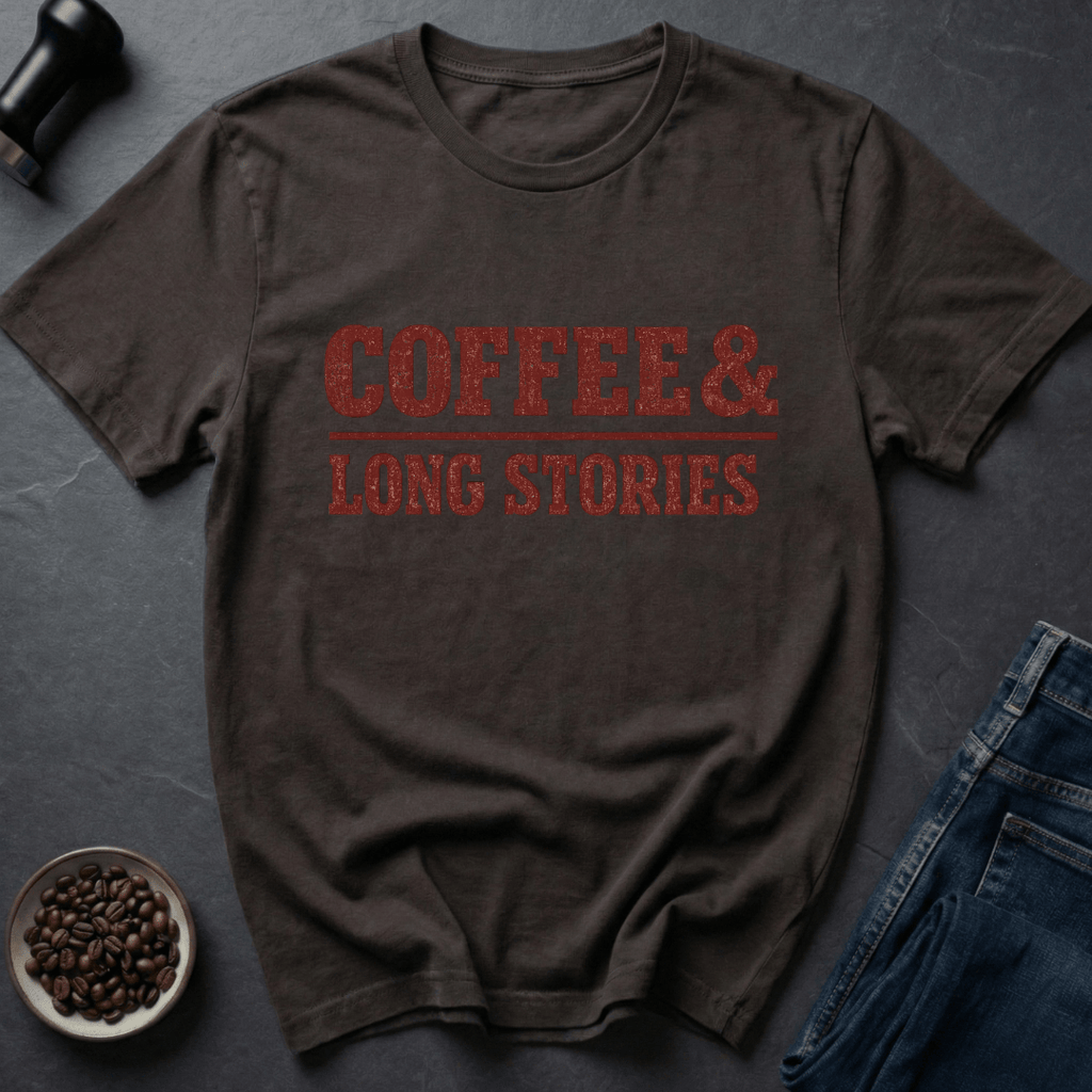 Coffee graphic Long Stories T-Shirt in by Caffeine Dept