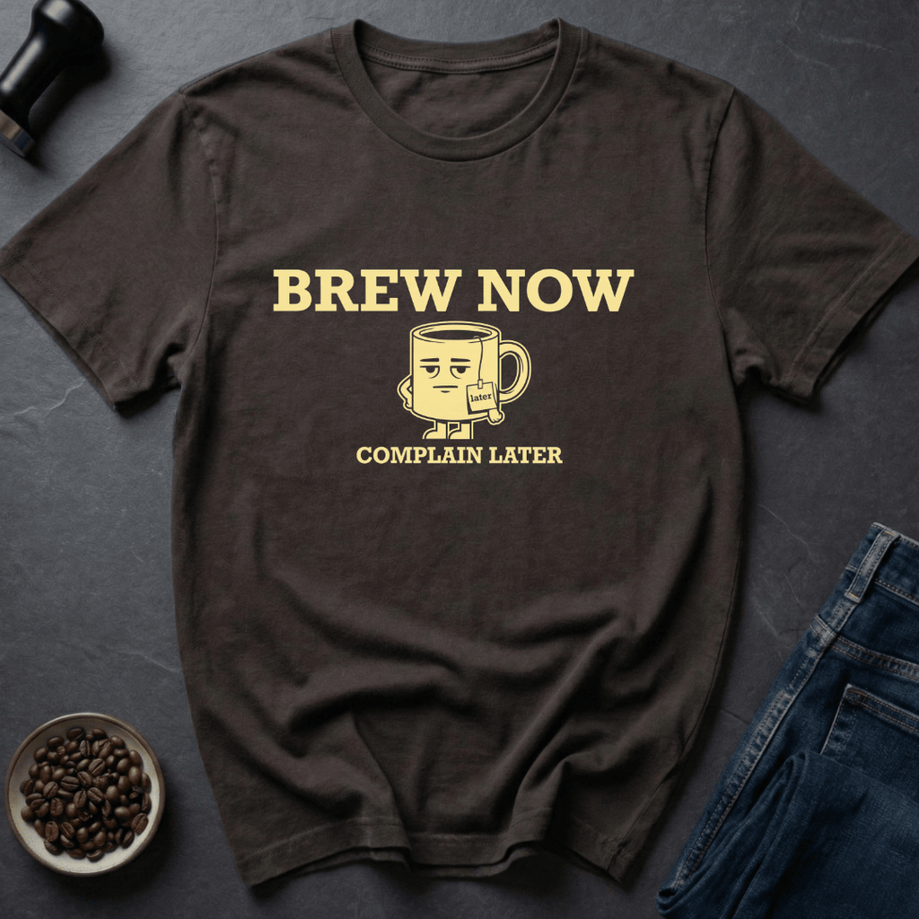 Coffee graphic Brew Now T-Shirt in by Caffeine Dept