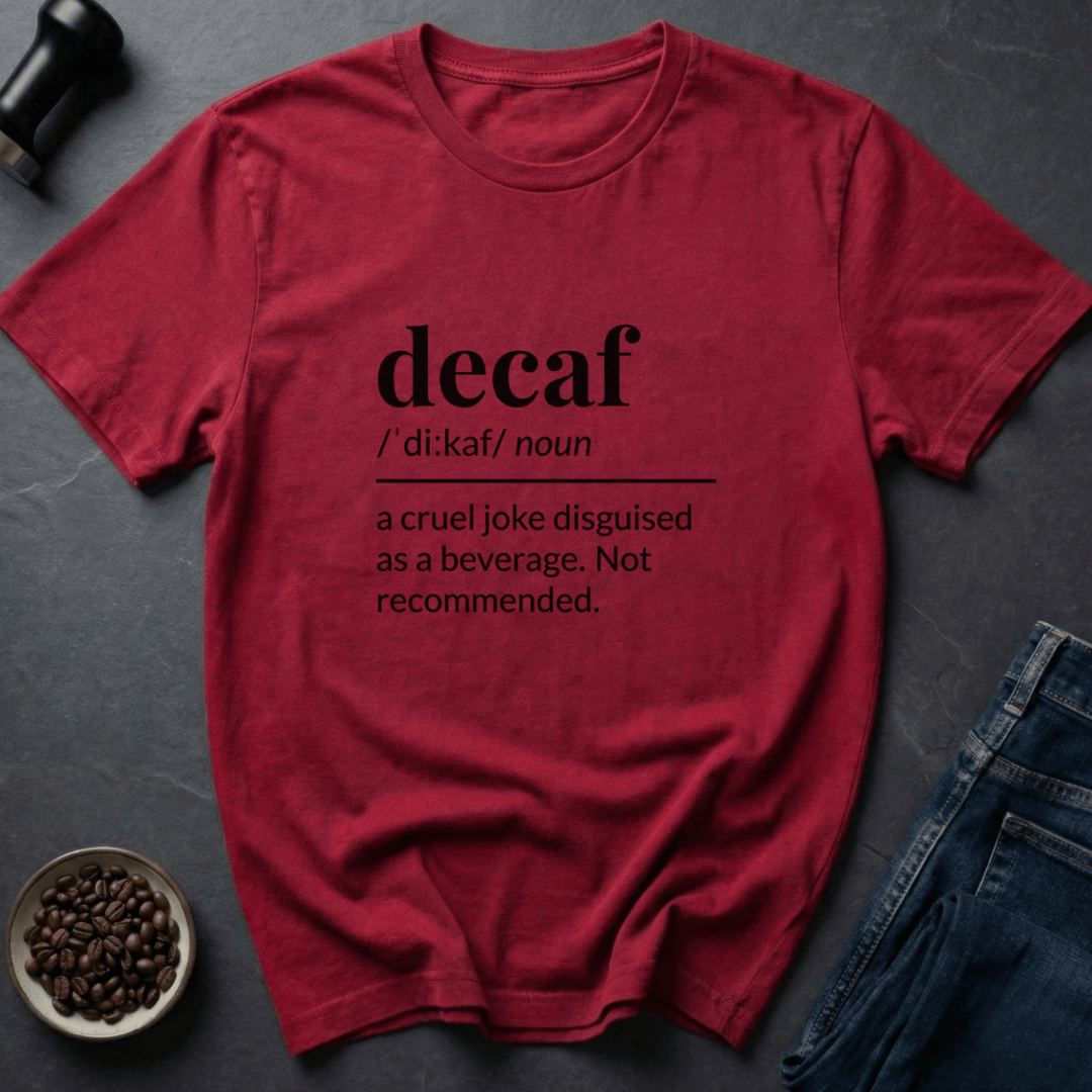Coffee graphic Decaf Joke T-Shirt in by Caffeine Dept