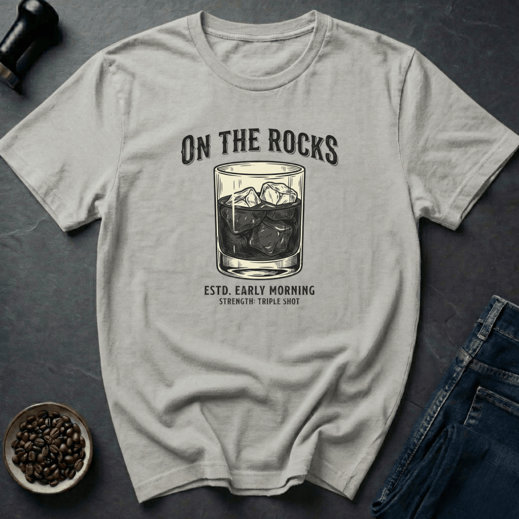 Coffee graphic On The Rocks T-Shirt in by Caffeine Dept