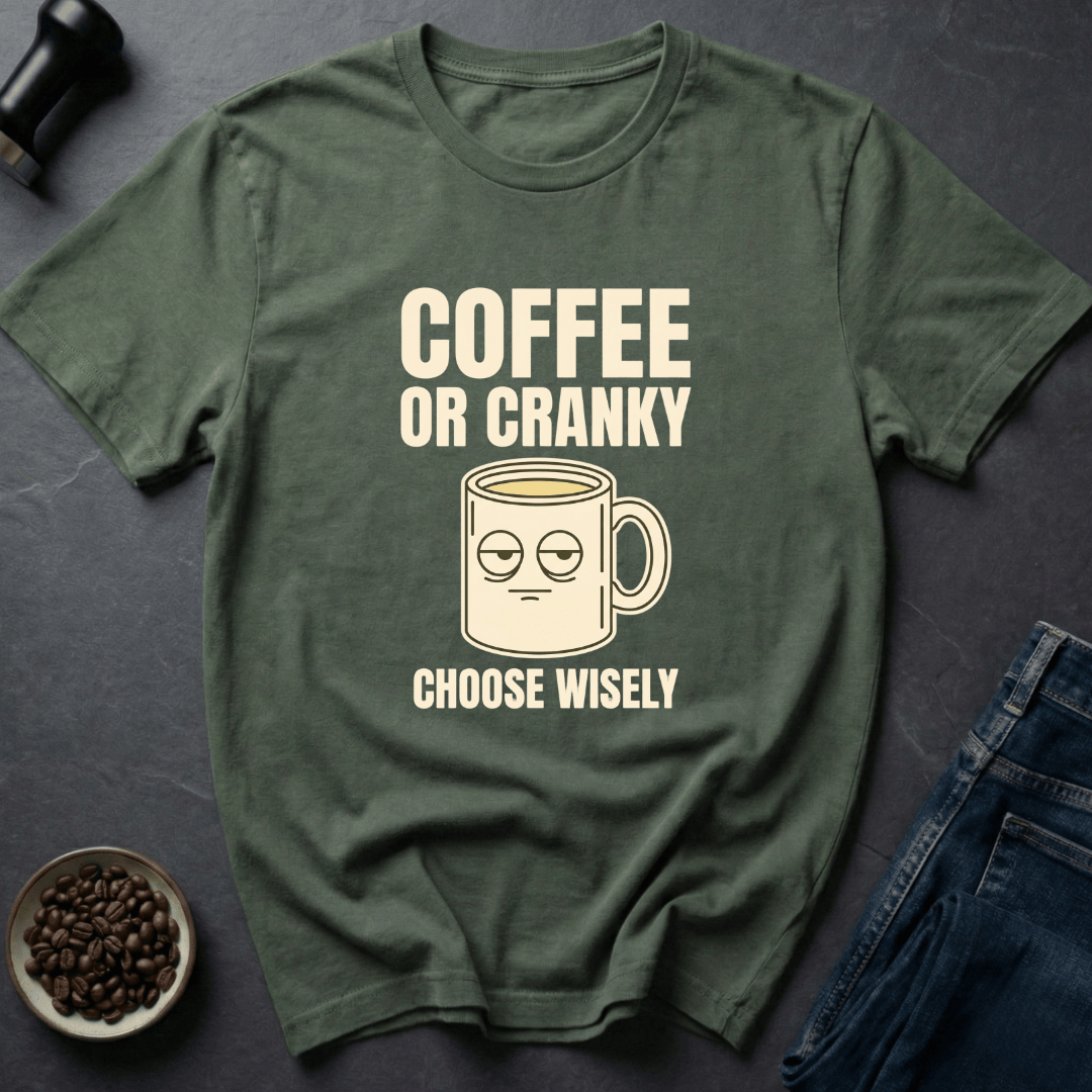 Coffee graphic Cranky Warning T-Shirt in by Caffeine Dept