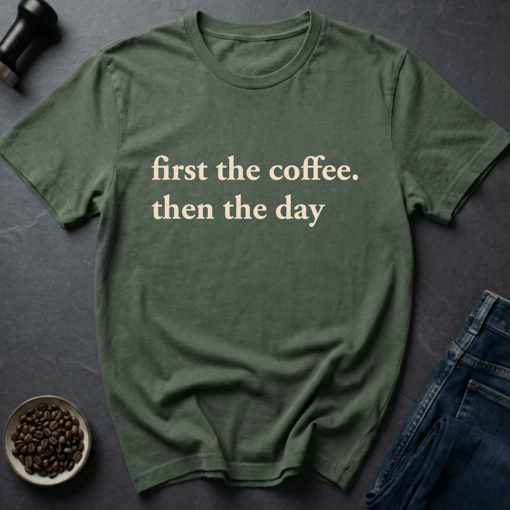 Coffee graphic Coffee First T-Shirt in by Caffeine Dept