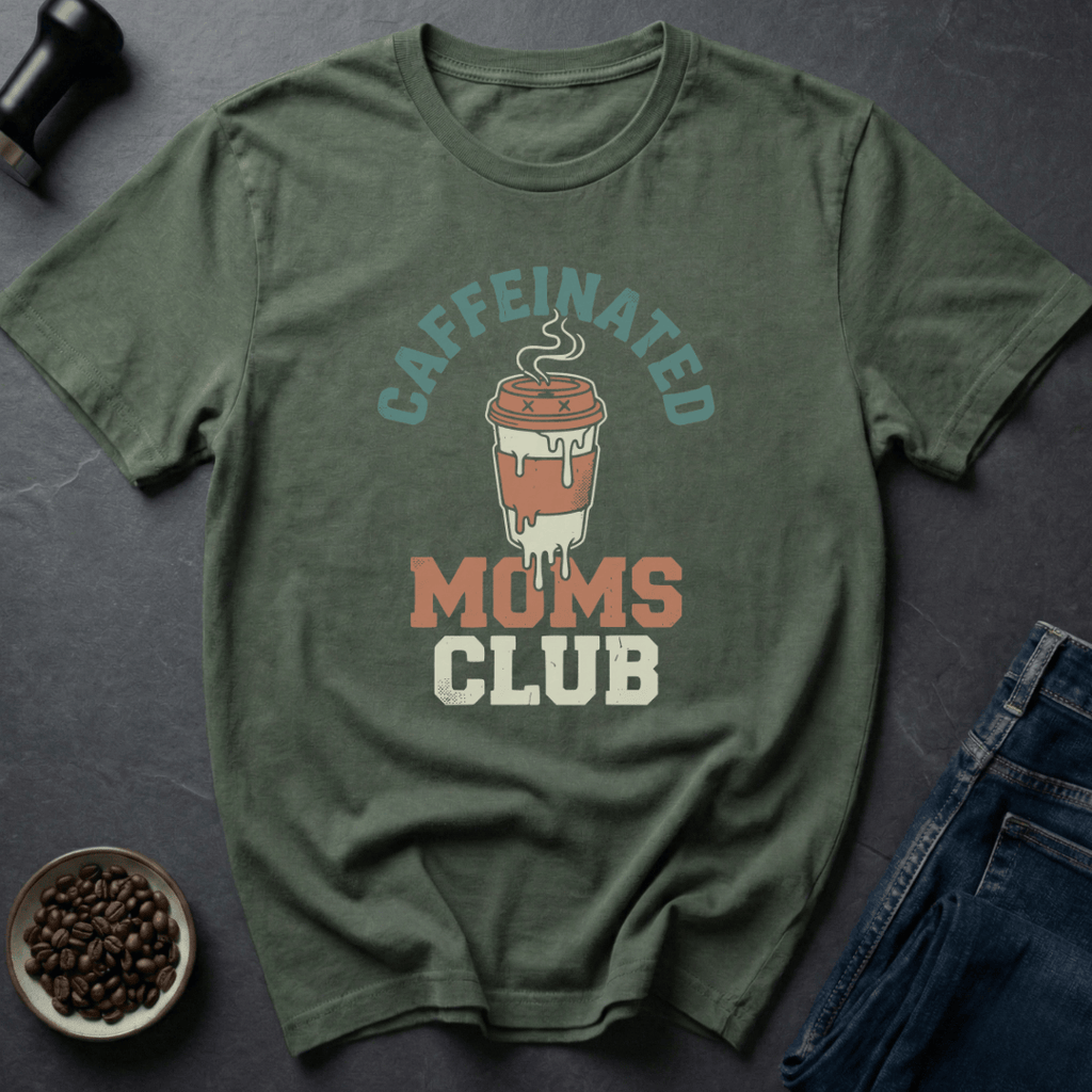 Coffee graphic Caffeinated Moms T-Shirt in by Caffeine Dept