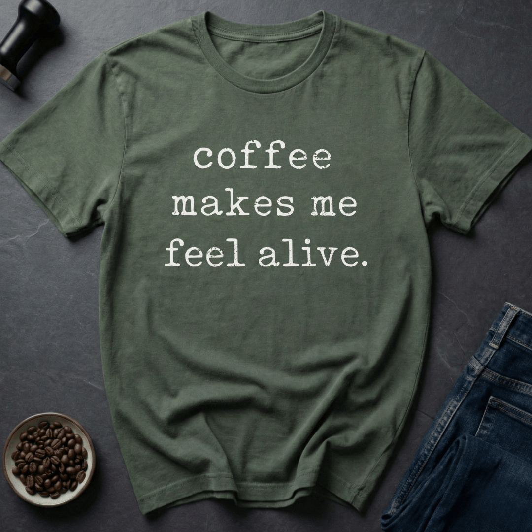 Coffee graphic Alive With Coffee T-Shirt in by Caffeine Dept