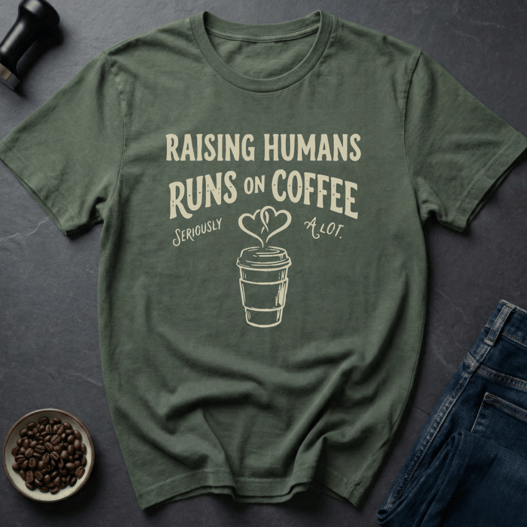 Coffee graphic Raising Humans T-Shirt in by Caffeine Dept