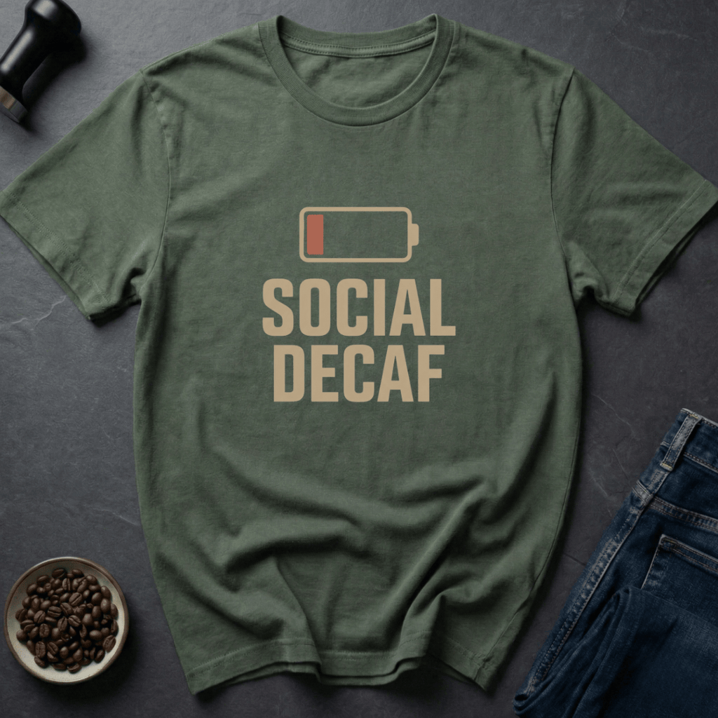 Coffee graphic Socially Decaf T-Shirt in by Caffeine Dept