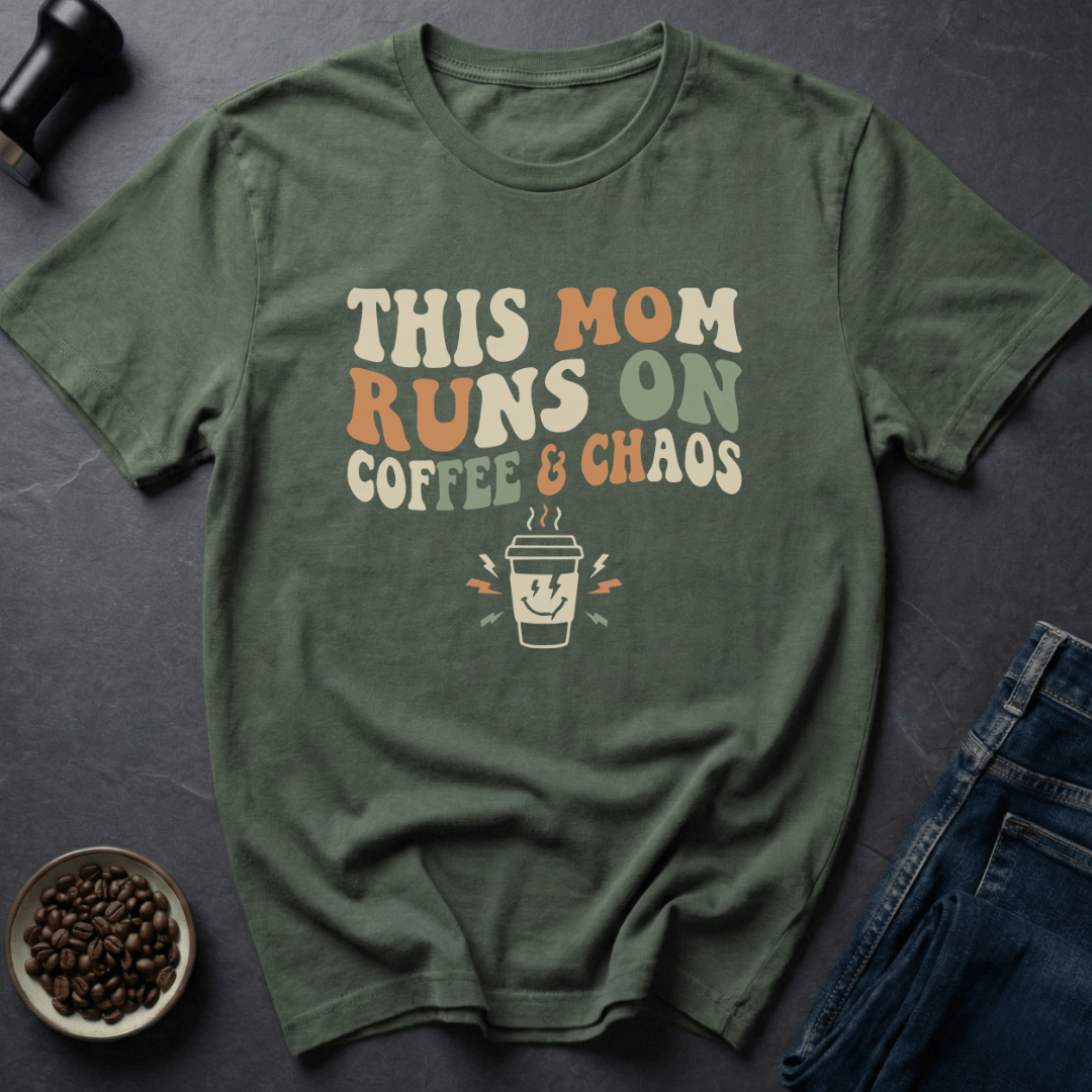 Coffee graphic Mom Runs Coffee T-Shirt in by Caffeine Dept