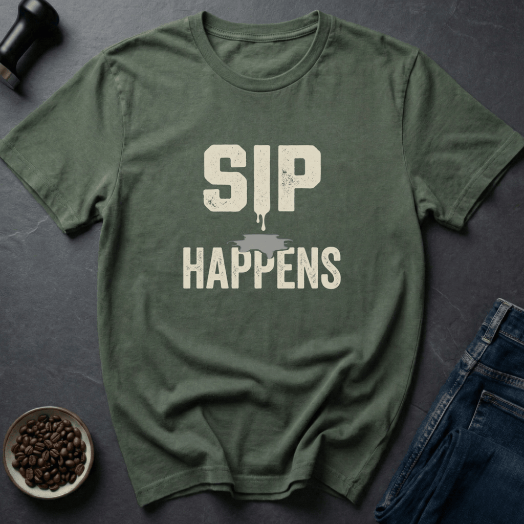 Coffee graphic Sip Happens T-Shirt in by Caffeine Dept