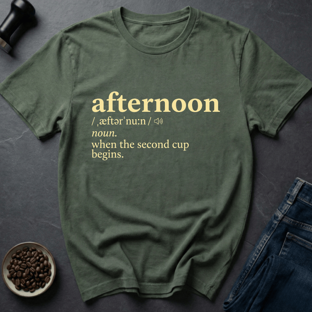 Coffee graphic Afternoon Roast T-Shirt in by Caffeine Dept