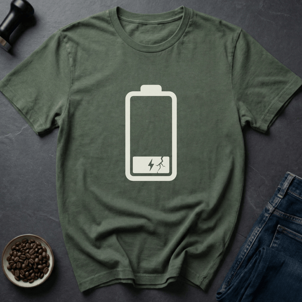 Coffee graphic Low Battery T-Shirt in by Caffeine Dept
