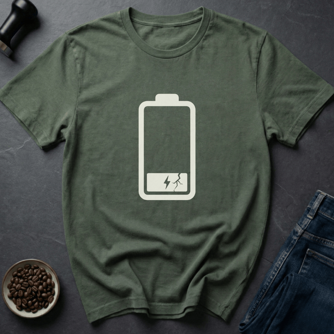 Coffee graphic Low Battery T-Shirt in by Caffeine Dept