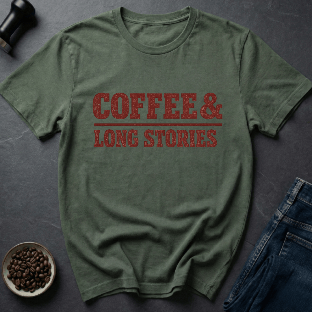 Coffee graphic Long Stories T-Shirt in by Caffeine Dept