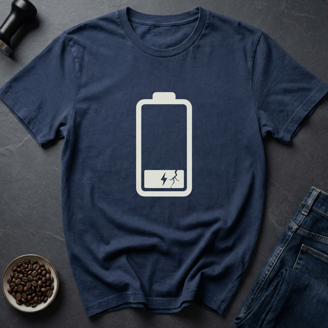 Coffee graphic Low Battery T-Shirt in by Caffeine Dept
