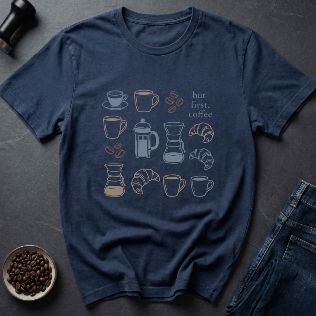 Coffee graphic Coffee First T-Shirt in by Caffeine Dept