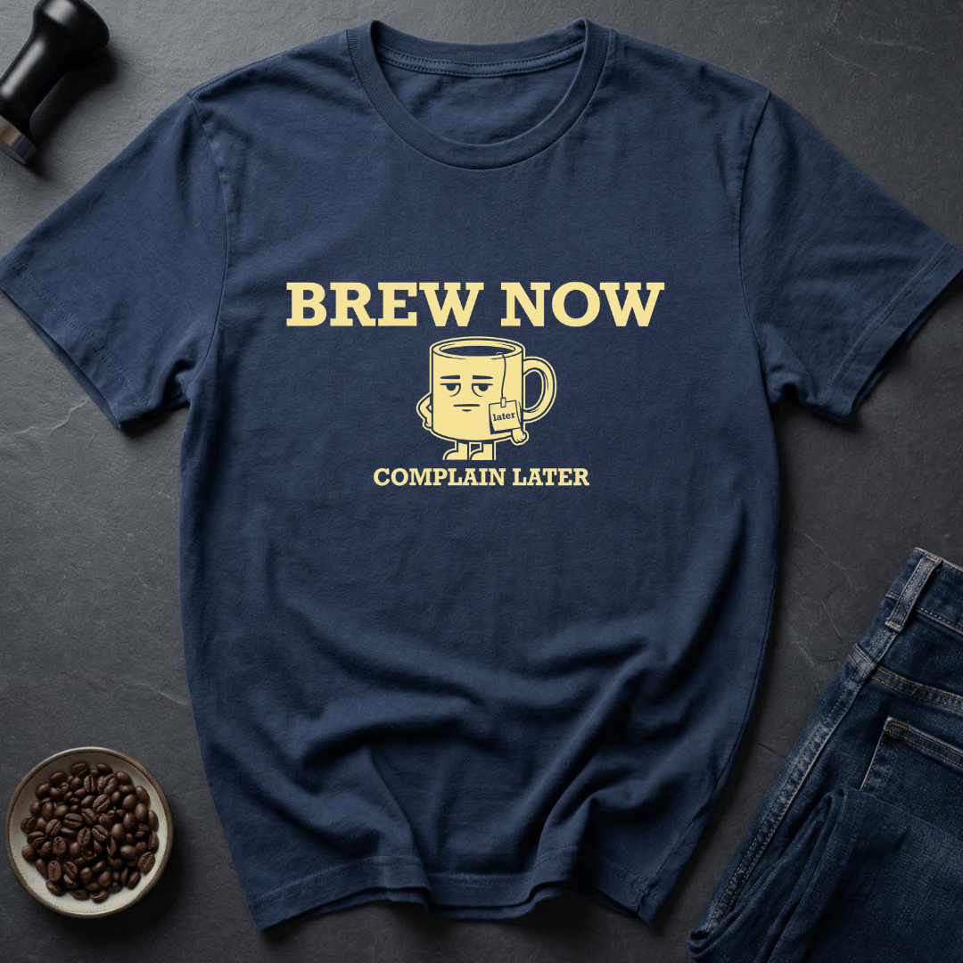 Coffee graphic Brew Now T-Shirt in by Caffeine Dept
