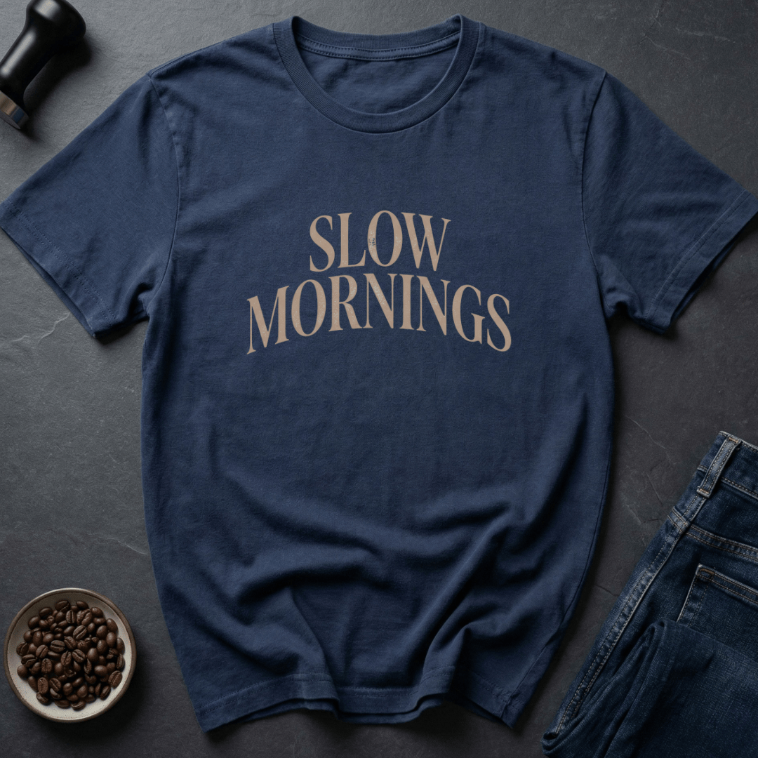 Coffee graphic Slow Mornings T-Shirt in by Caffeine Dept
