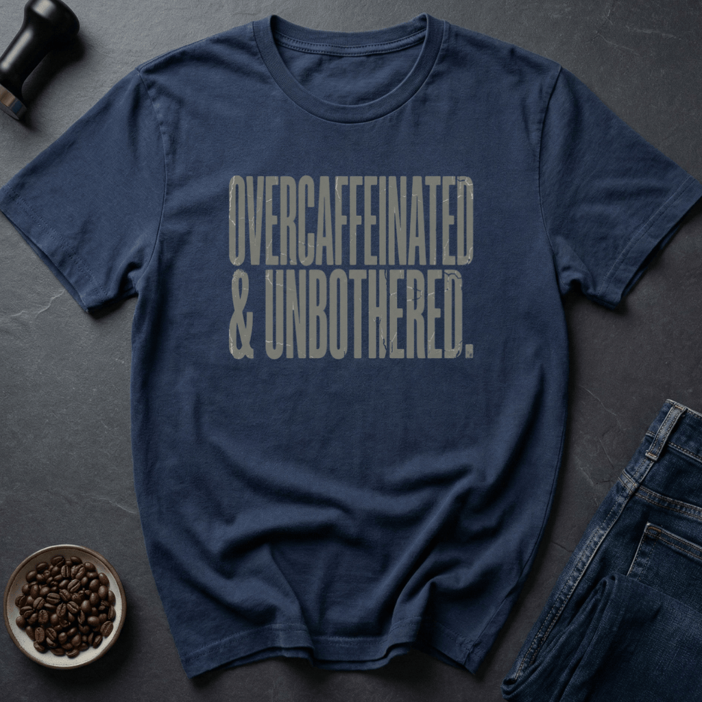 Coffee graphic Overcaffeinated Unbothered T-Shirt in by Caffeine Dept