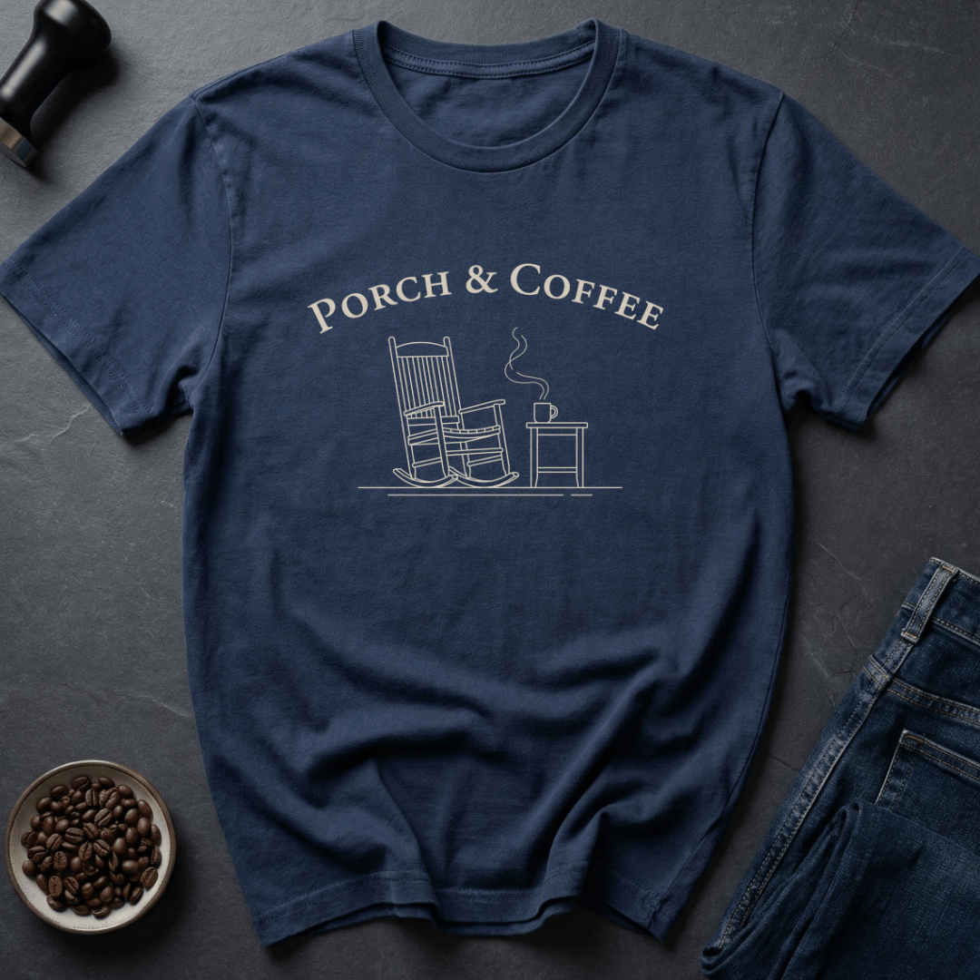 Coffee graphic Porch Coffee T-Shirt in by Caffeine Dept