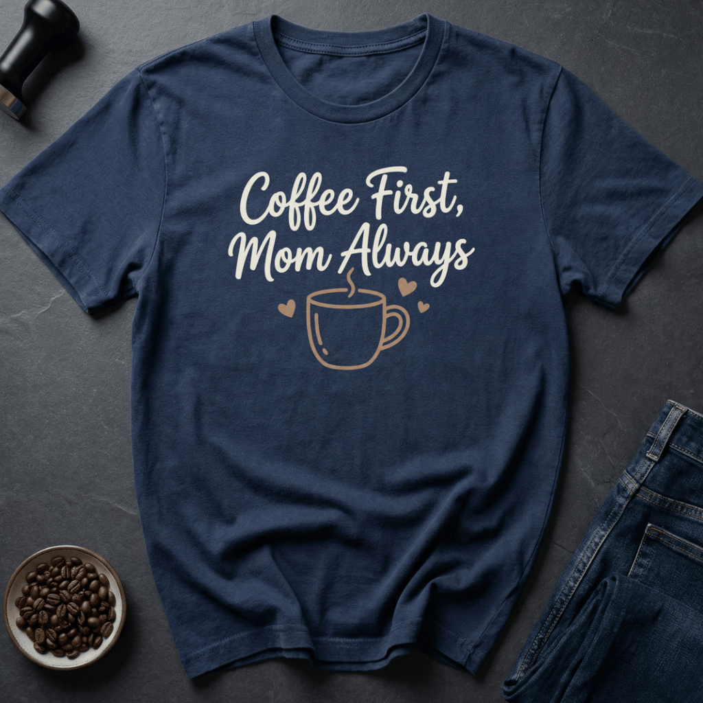 Coffee graphic Coffee First Mom T-Shirt in by Caffeine Dept