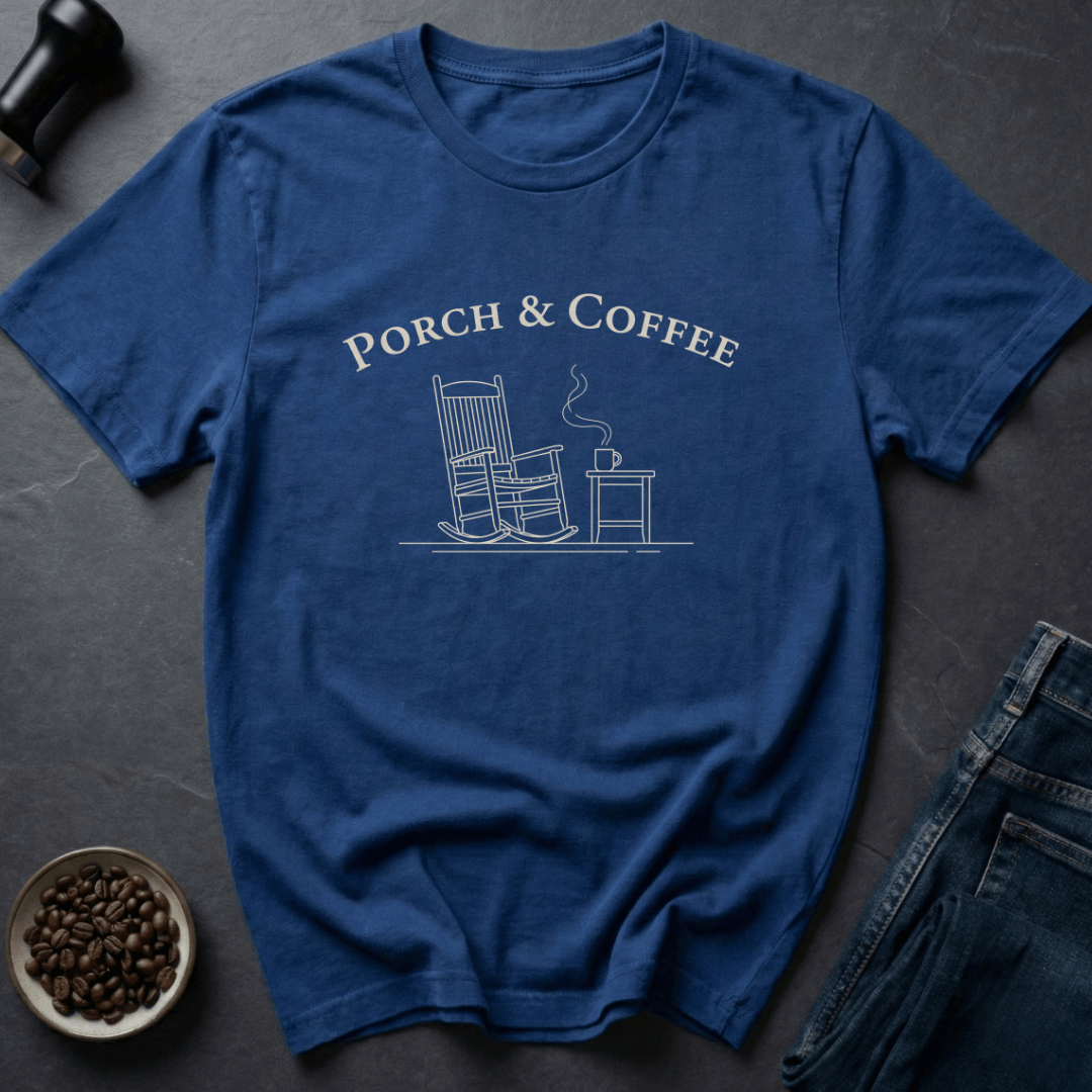 Coffee graphic Porch Coffee T-Shirt in by Caffeine Dept