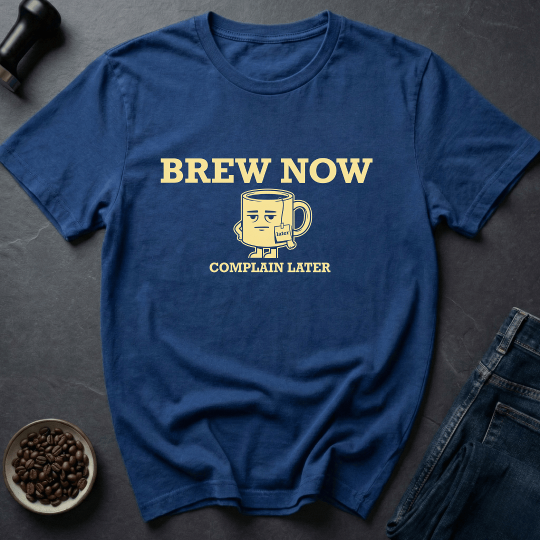 Coffee graphic Brew Now T-Shirt in by Caffeine Dept