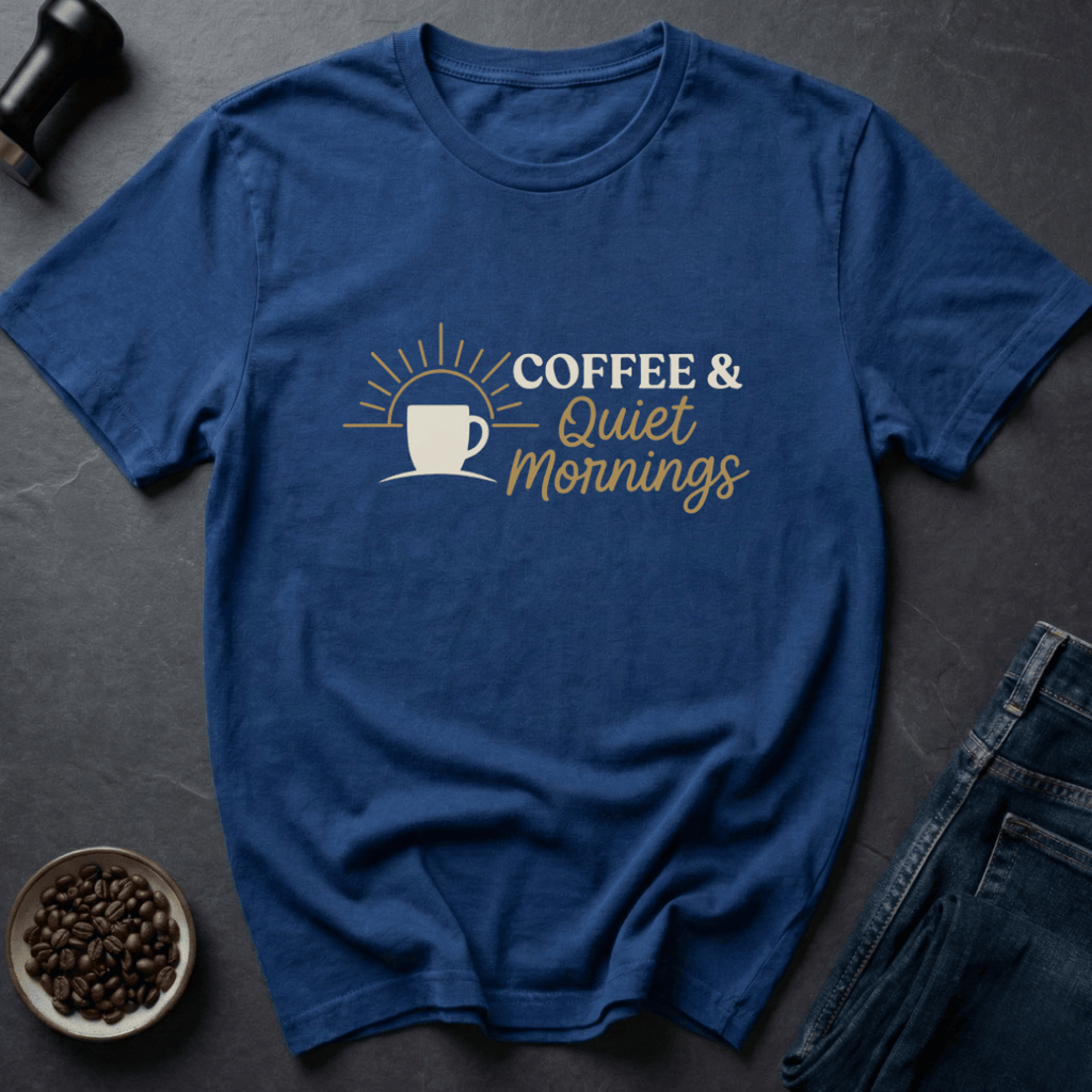 Coffee graphic Quiet Mornings T-Shirt in by Caffeine Dept