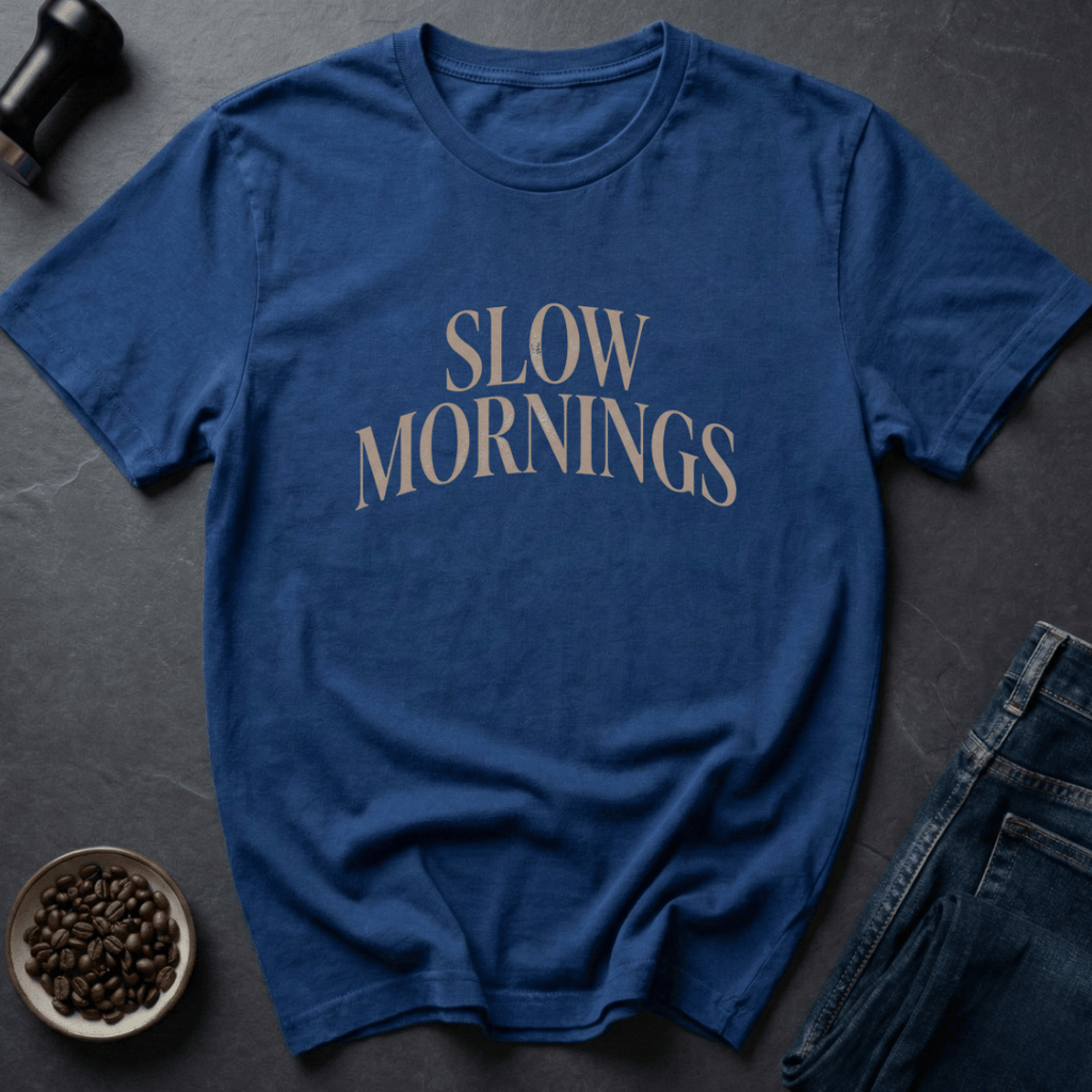 Coffee graphic Slow Mornings T-Shirt in by Caffeine Dept