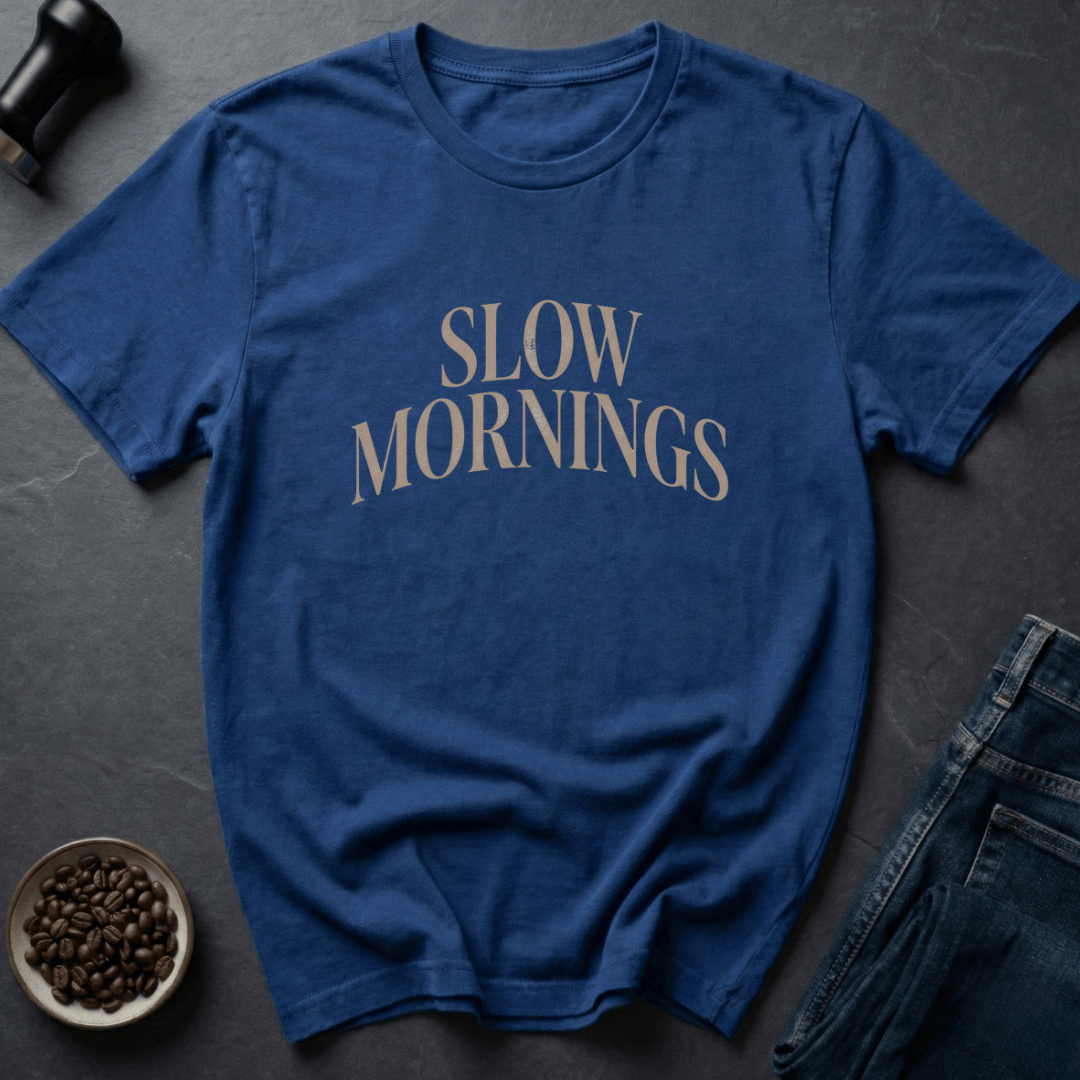 Coffee graphic Slow Mornings T-Shirt in by Caffeine Dept
