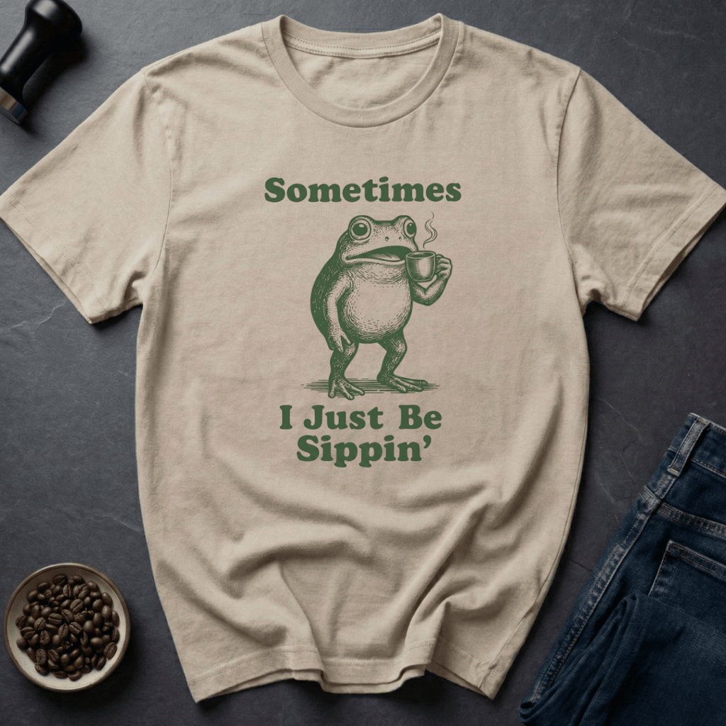 Coffee graphic Sippin Frog T-Shirt in by Caffeine Dept