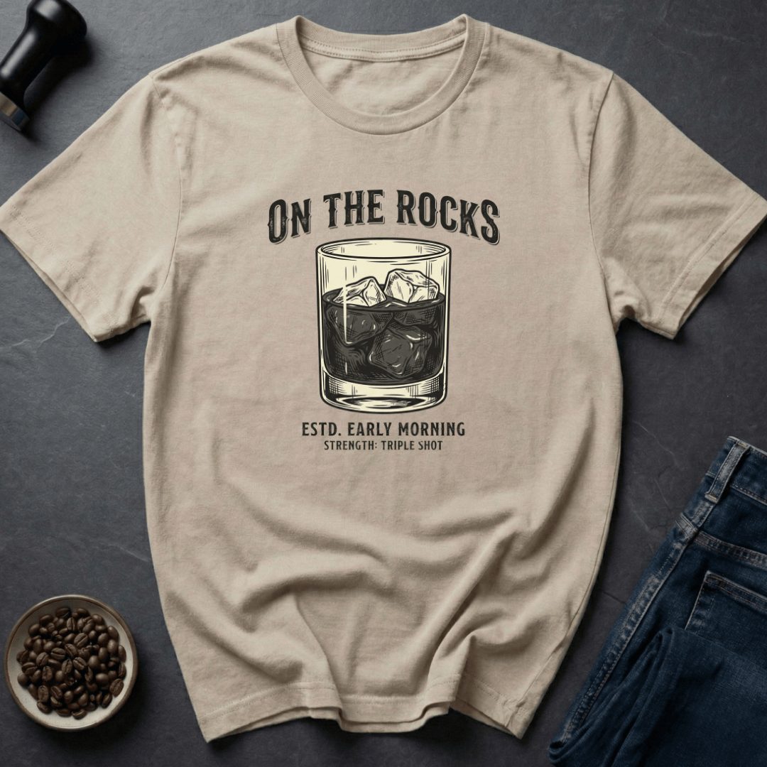 Coffee graphic On The Rocks T-Shirt in by Caffeine Dept