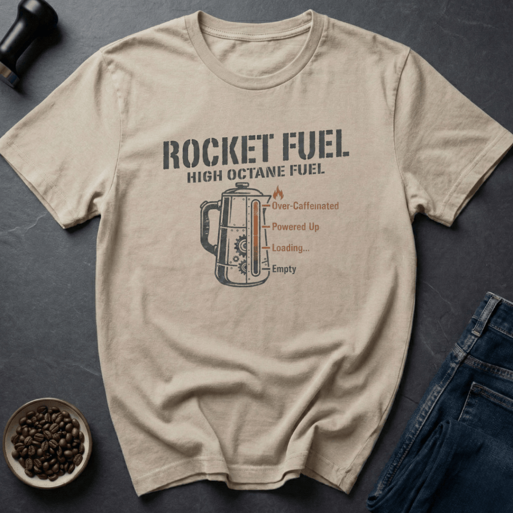 Coffee graphic Rocket Fuel T-Shirt in by Caffeine Dept